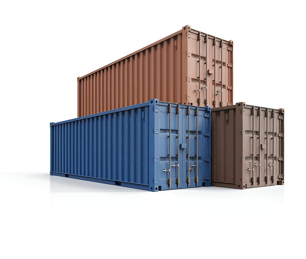 Red shipping container lifted by crane hook — Alloy Storage container rentals in Saint John, NB.