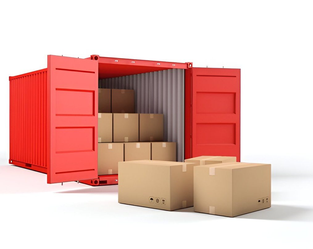 Forklift moving shipping container in yard — container rentals Saint John NB | Alloy Storage