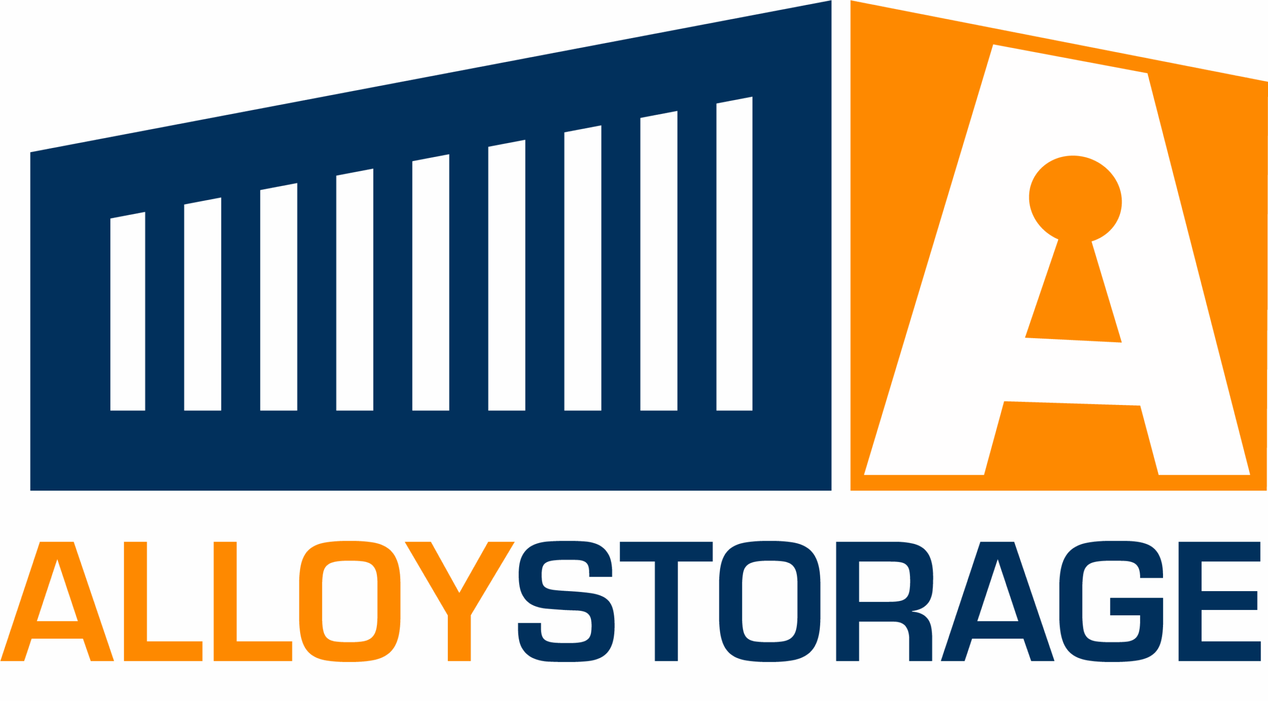 Alloy Storage logo with blue container icon and an orange “A” keyhole.