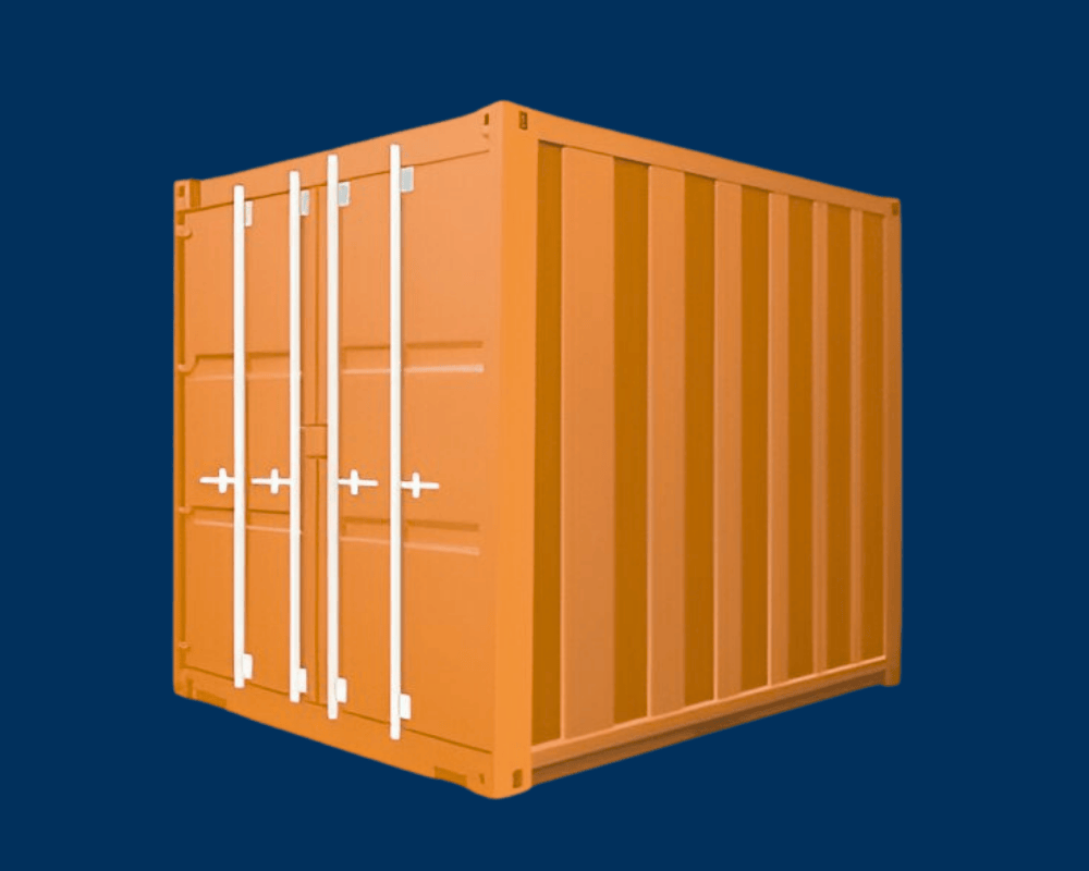 Orange shipping container on navy background — Alloy Storage