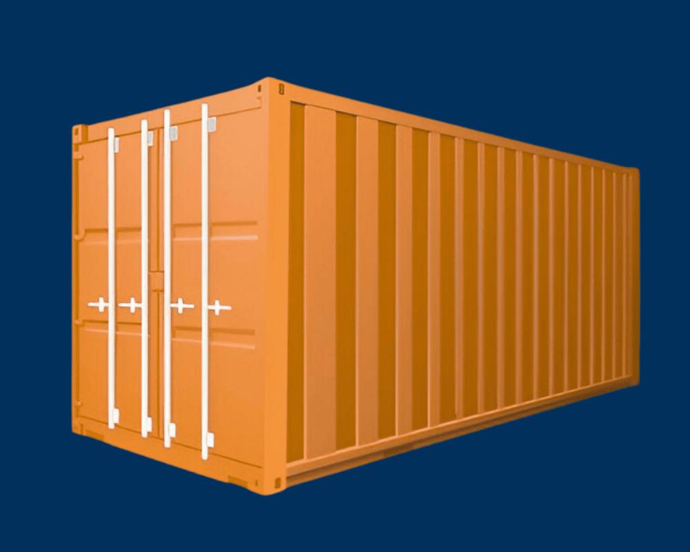 Orange shipping container on a dark blue background — Alloy Storage - 2