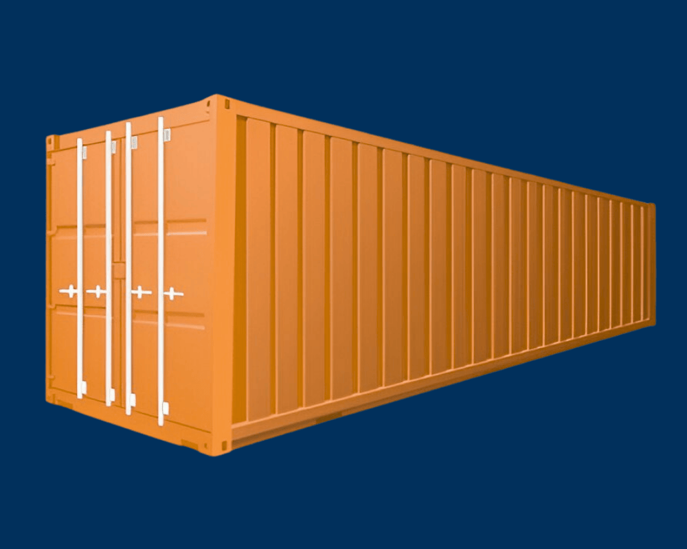 Orange shipping container on a dark blue background — Alloy Storage