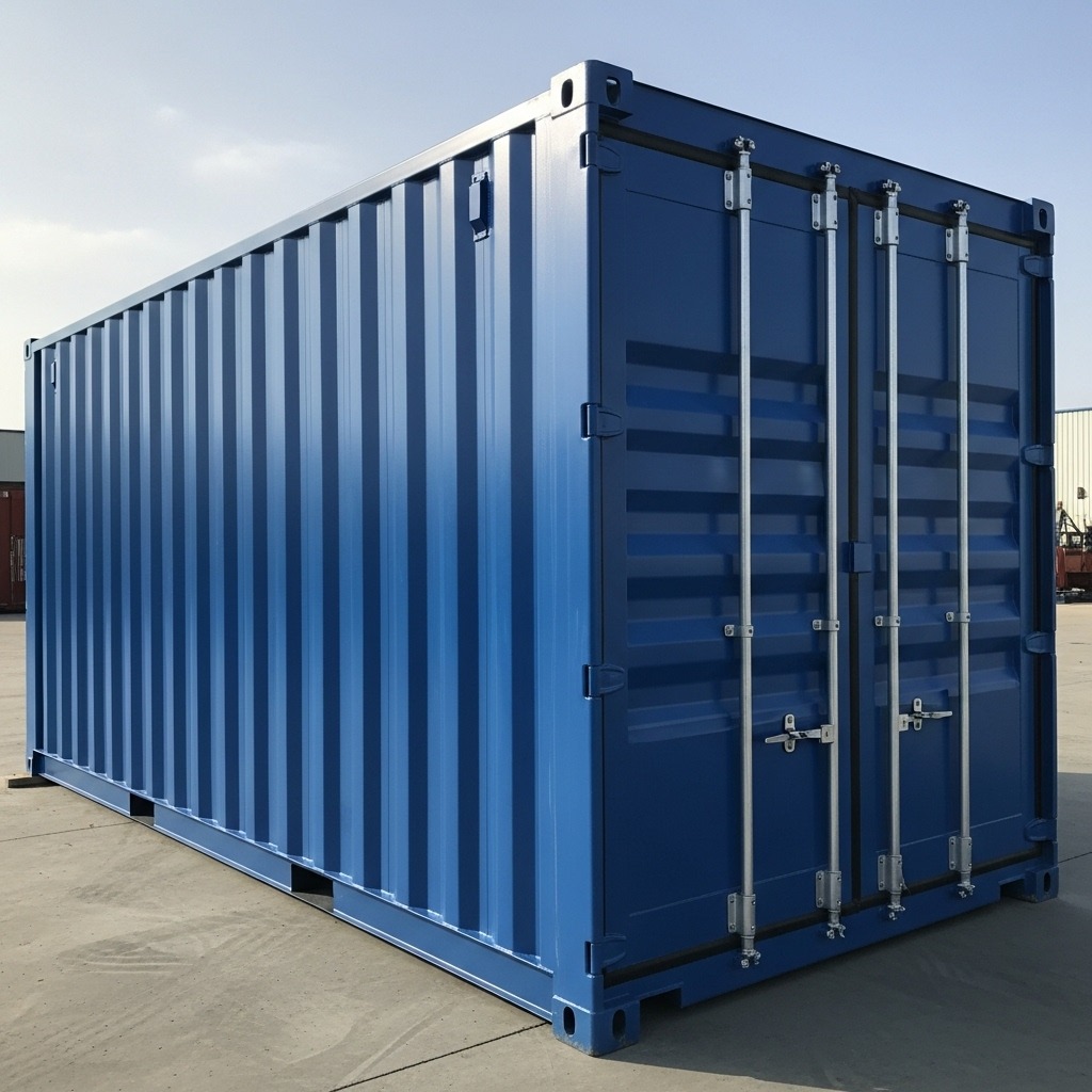 storage containers Saint John — blue 8×10 steel storage container with closed double doors