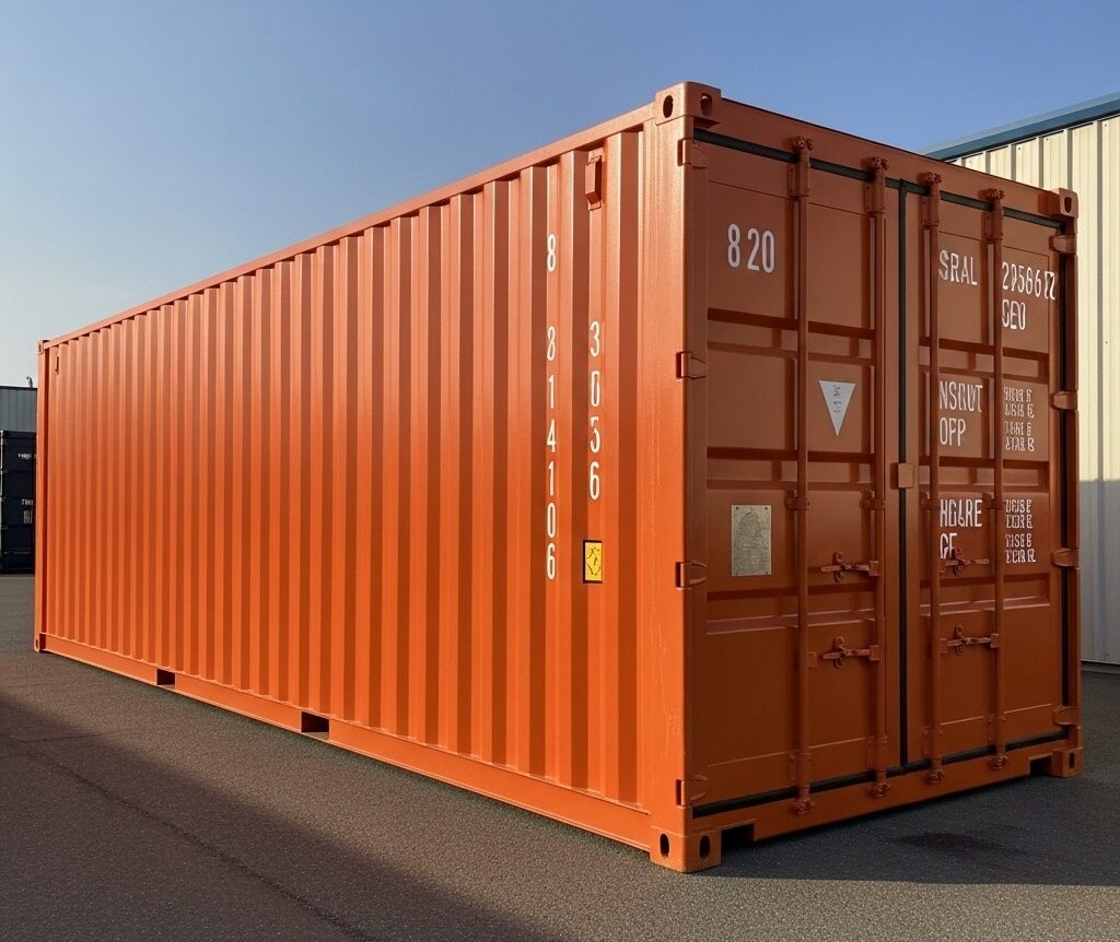 storage containers Saint John — orange 8×20 steel storage container with closed double doors