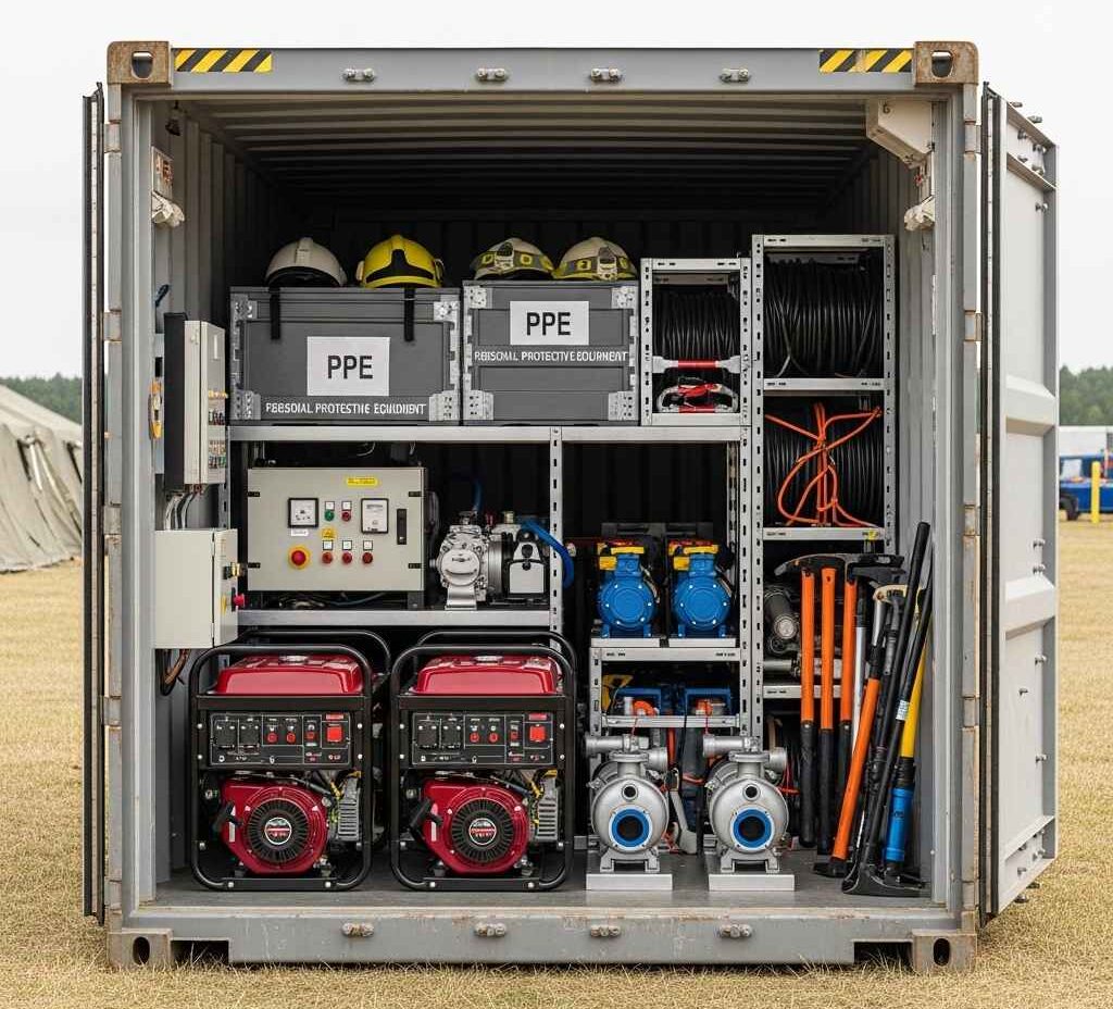 storage containers Saint John — open container with organized emergency response gear