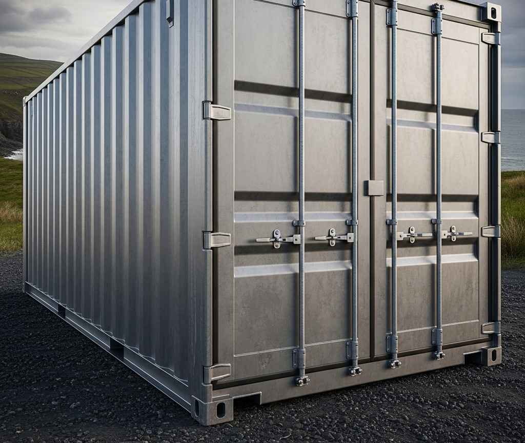 storage containers Saint John — close-up of sealed steel container doors outdoors
