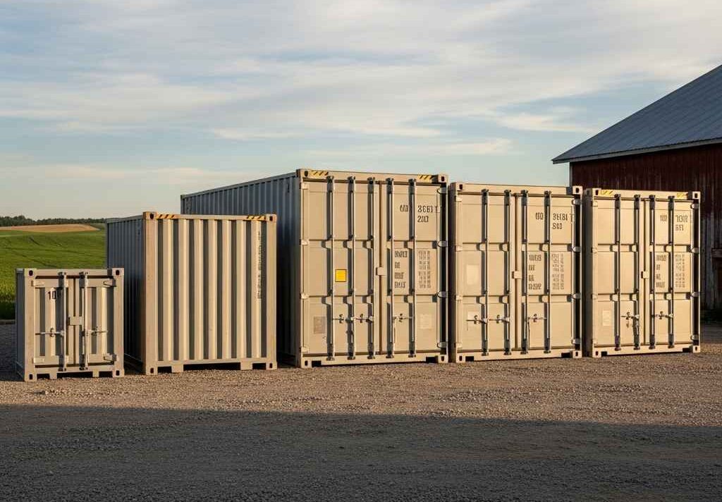 storage containers Saint John — lineup of different container sizes on farm property storage containers Saint John — lineup of different container sizes on farm property