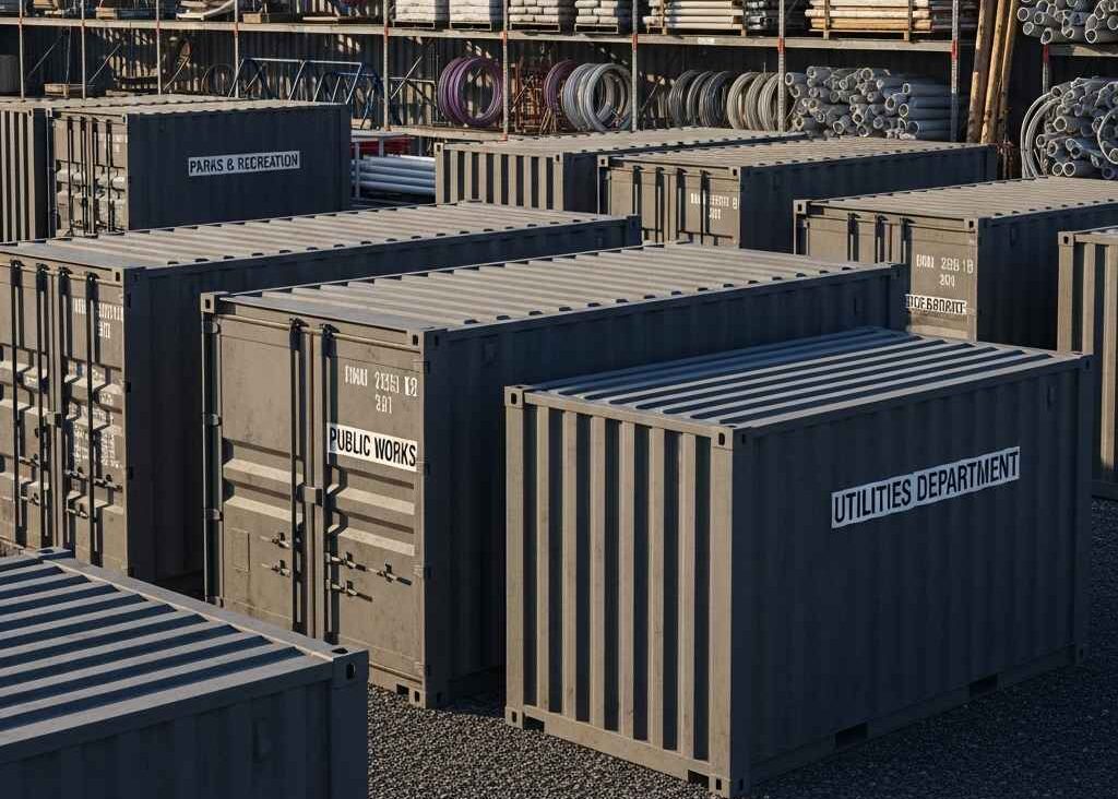 storage containers Saint John — municipal yard with Public Works and Utilities Department containers