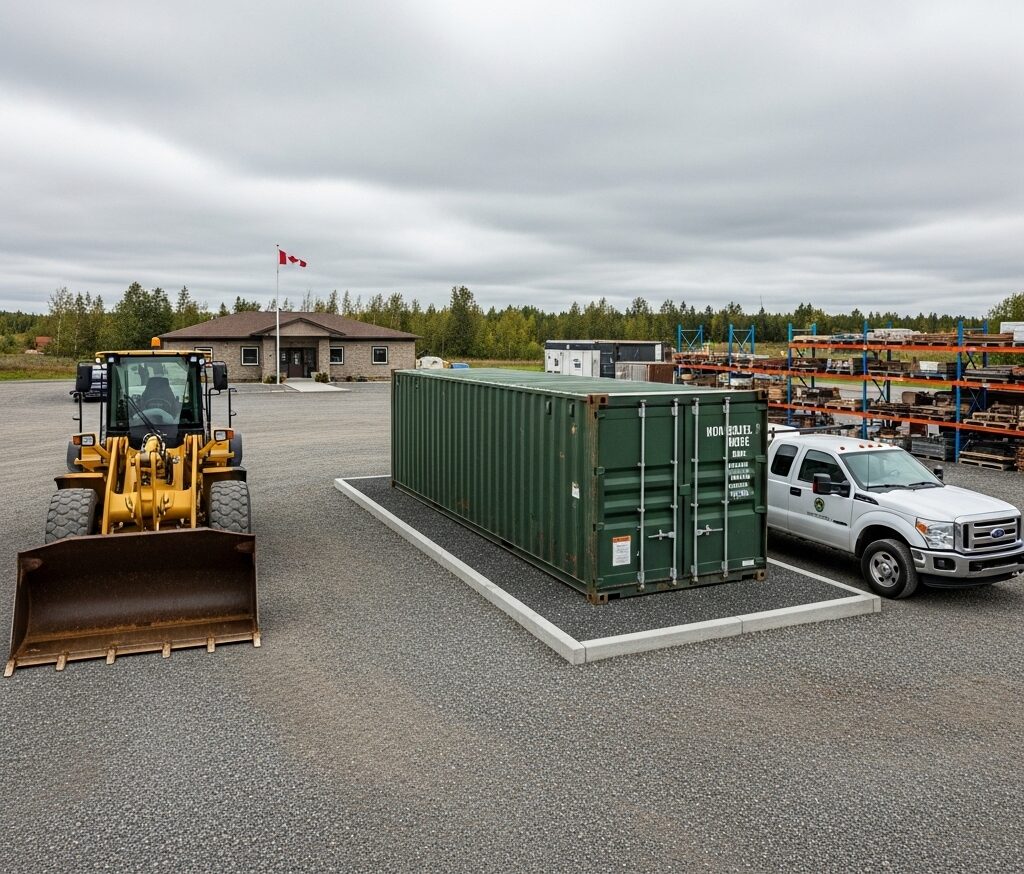 Government equipment storage container at a New Brunswick public works yard