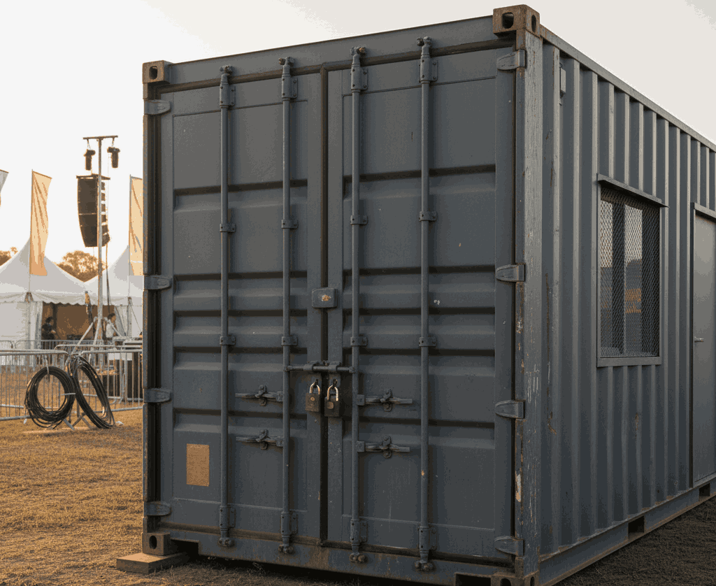 Rugged steel event storage container showing durable, weather-tight construction suitable for demanding workflows.