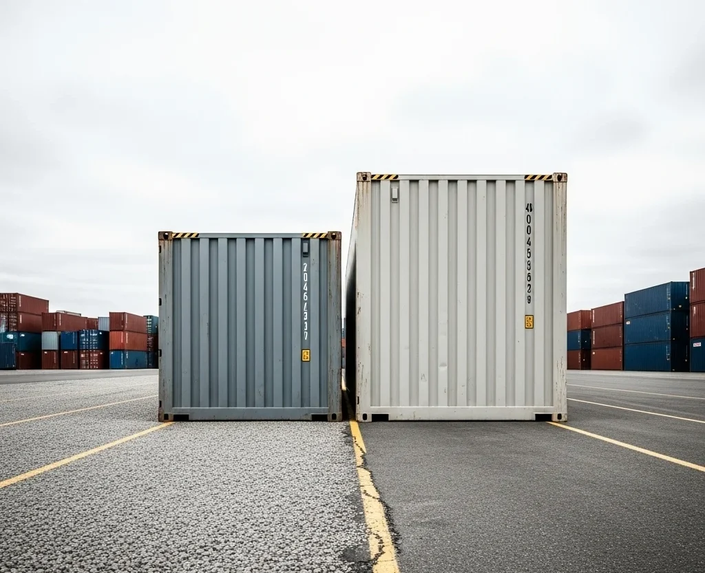 20-foot and 40-foot shipping containers shown side by side for size comparison