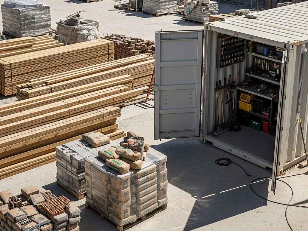 Different-sized storage containers lined up near a residential development representing various project durations.