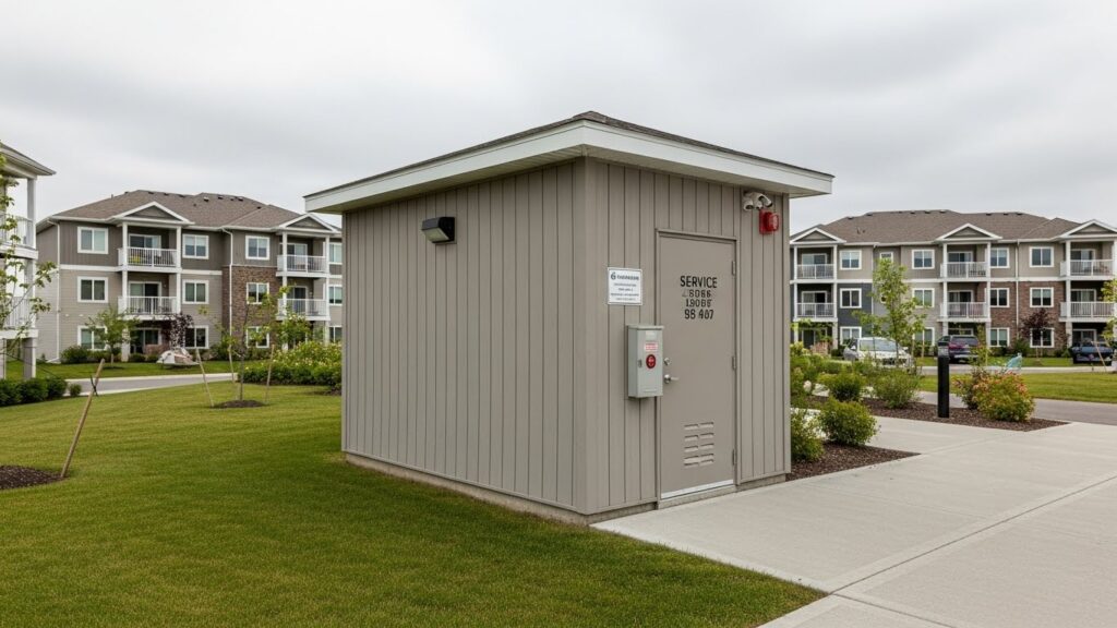 Secure apartment maintenance storage unit installed at a Moncton apartment complex