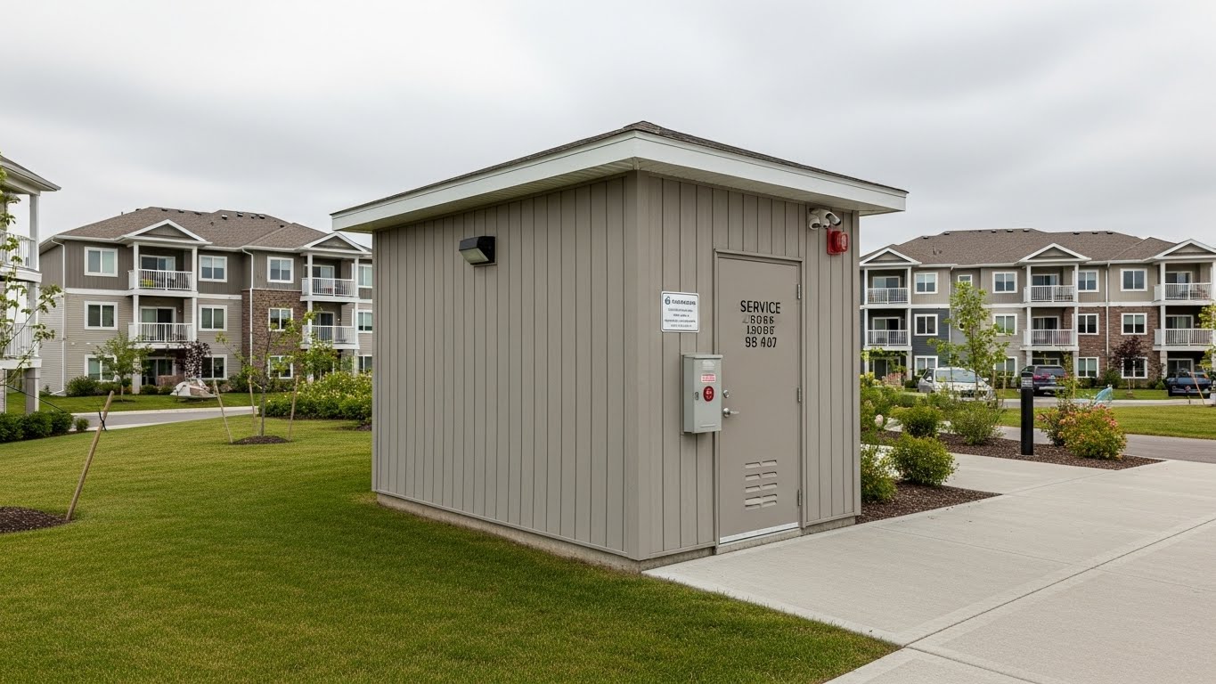 Secure apartment maintenance storage unit installed at a Moncton apartment complex