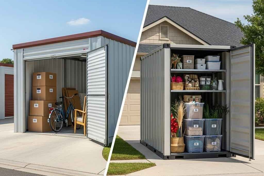 Comparison of yard-based self storage and on-site flat-pack storage options in New Brunswick
