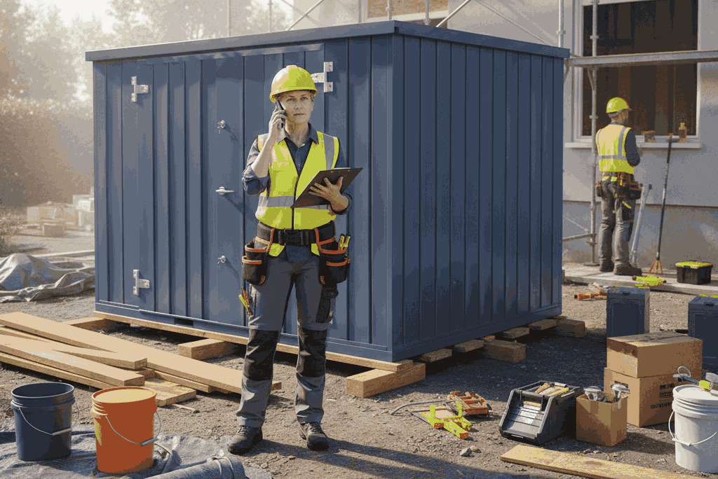 Port operations coordinator planning dockside storage container placement at a marine terminal.