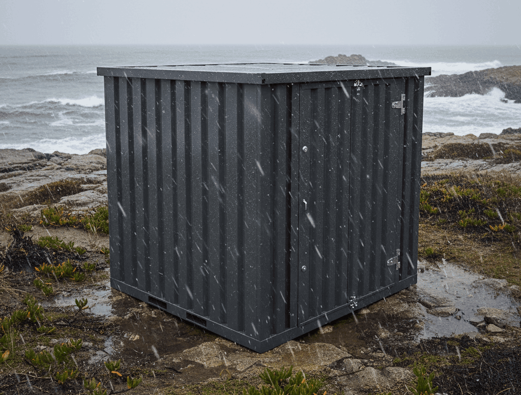 Weather-resistant steel moving storage container built for Atlantic Canada climate conditions.