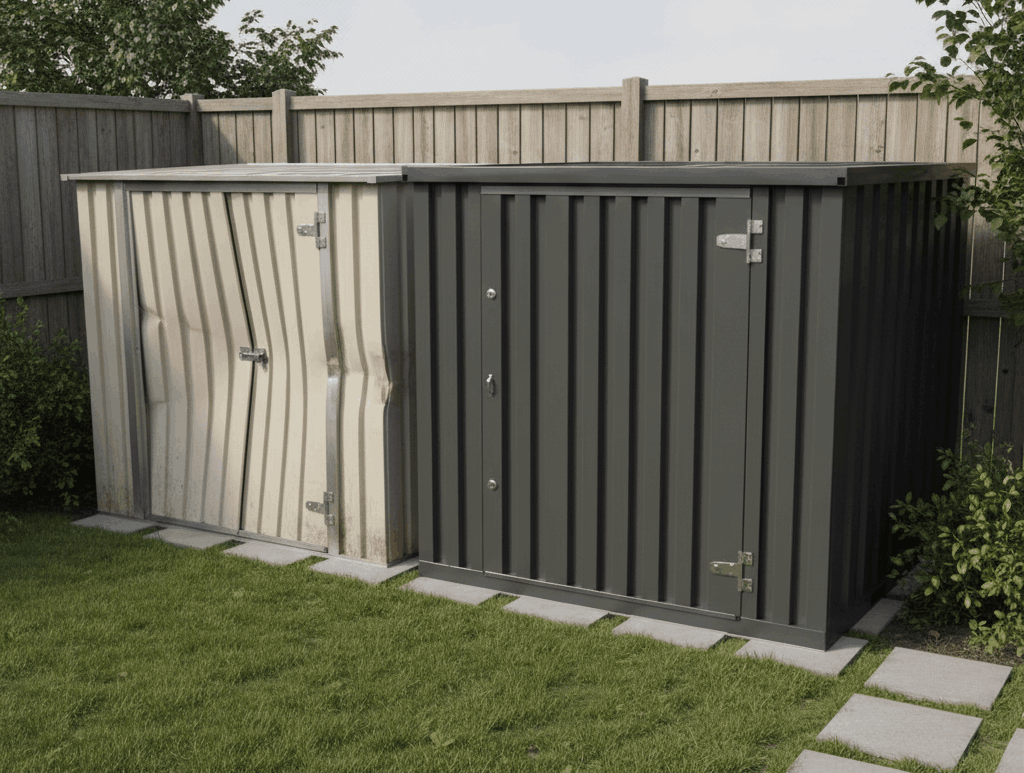 Comparison between lightweight shed and heavy-duty steel outdoor utility shed for long-term durability.